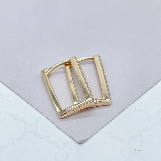 18k Gold Layered This Rectangle Shaped Earring Single Layered Pave Line