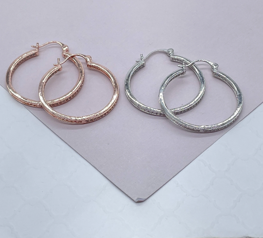 18k gold Layered Single Line Pave Hoops