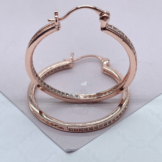 18k gold Layered Single Line Pave Hoops