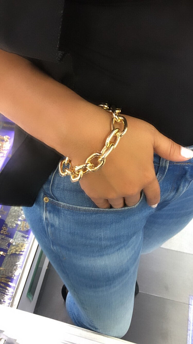 18k Gold Filled Large Link Bracelet, Chunky Link Chain Bracelet Women, 18k Gold Filled Chain Bracelet