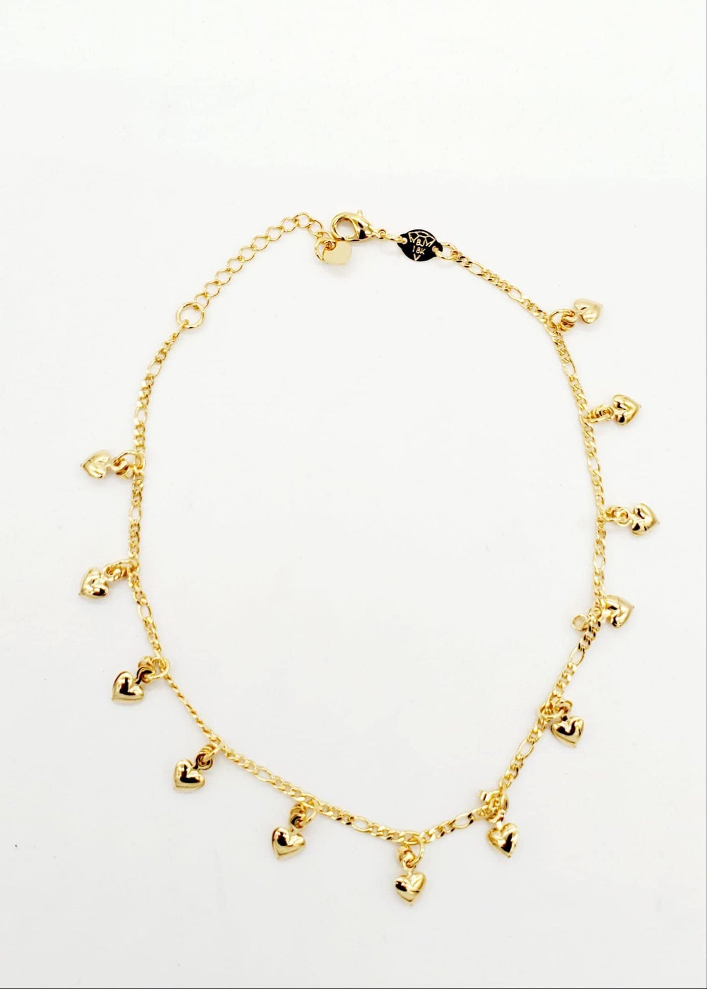 18K Gold Layered Mini Puffy Hearts Charm Anklet For Wholesale And Jewelry