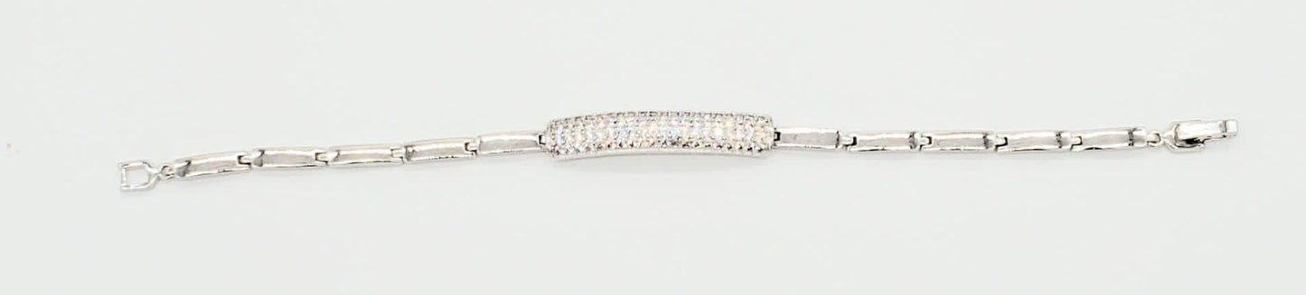 18k Gold Layered Micro Pave Cubic Zirconia Bar Bracelet in Gold or Silver, ID