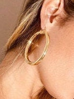 Large 18k Gold Layered Plain Hoop Earrings 2 inches or 50mm Diameter Wholesale