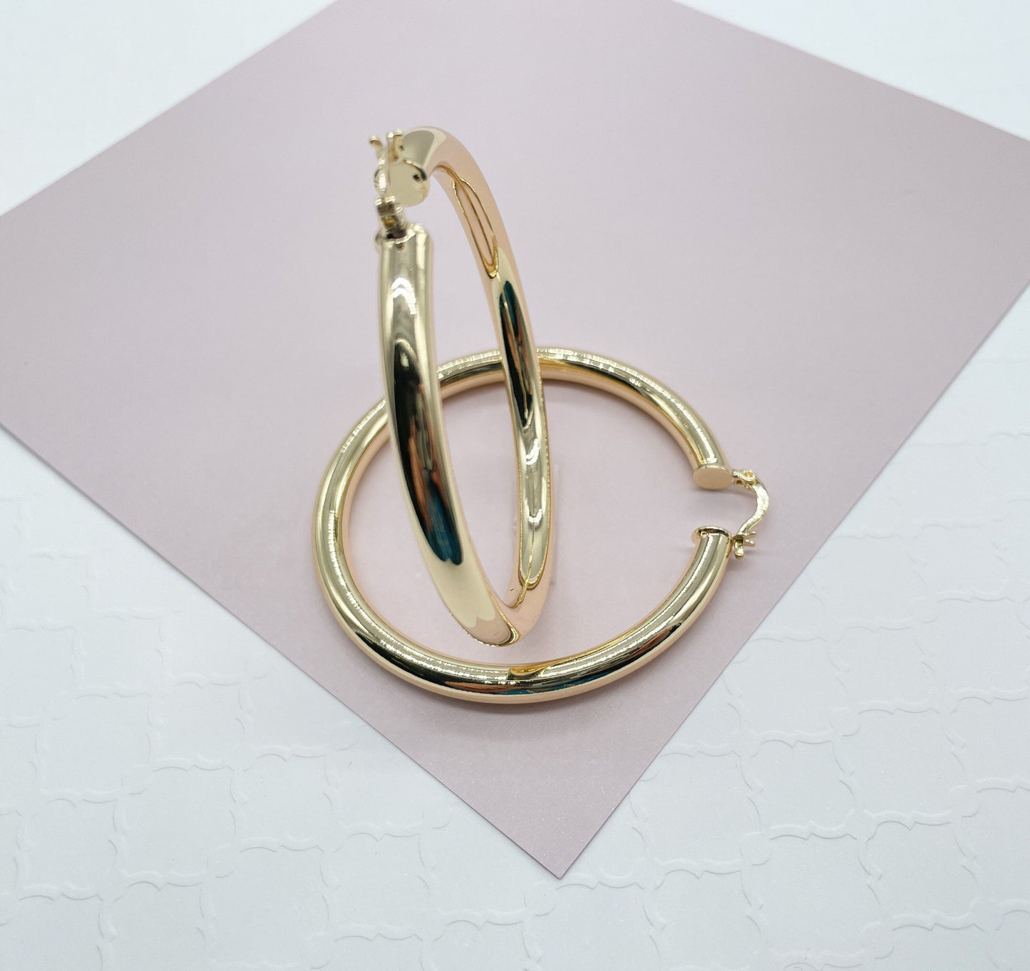 Large 18k Gold Layered Plain Hoop Earrings 2 inches or 50mm Diameter Wholesale