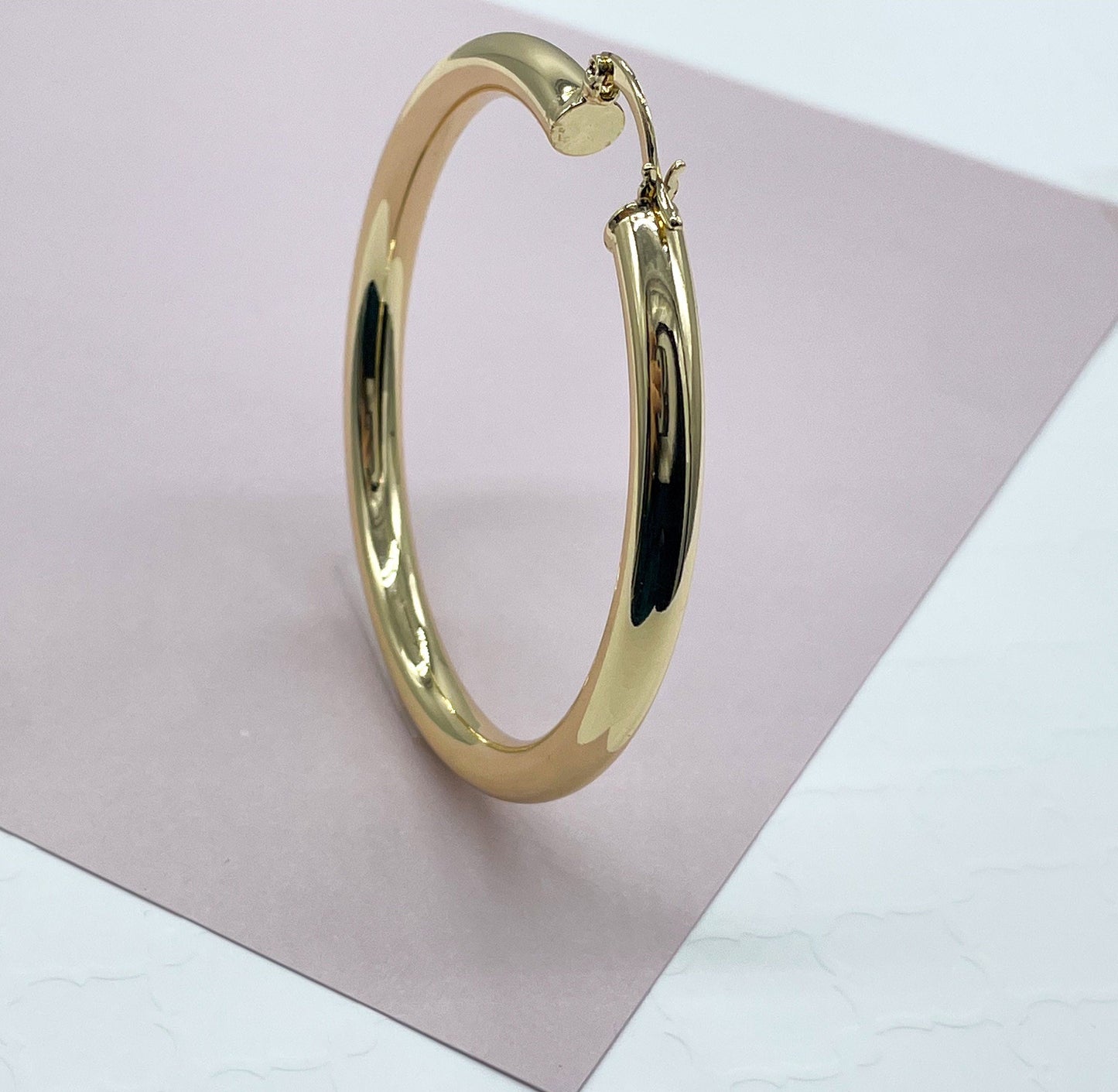 Large 18k Gold Layered Plain Hoop Earrings 2 inches or 50mm Diameter Wholesale