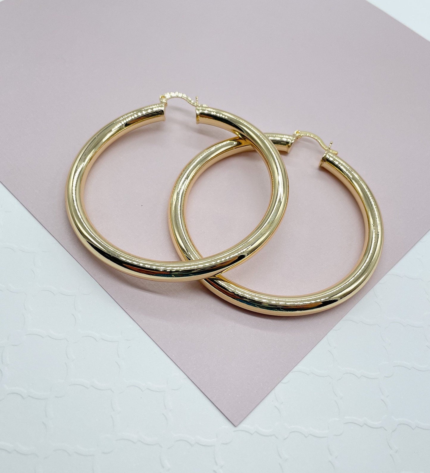 Large 18k Gold Layered Plain Hoop Earrings 2 inches or 50mm Diameter Wholesale