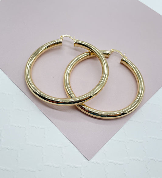 Large 18k Gold Filled Plain Hoop Earrings 2 inches or 50mm Diameter Wholesale