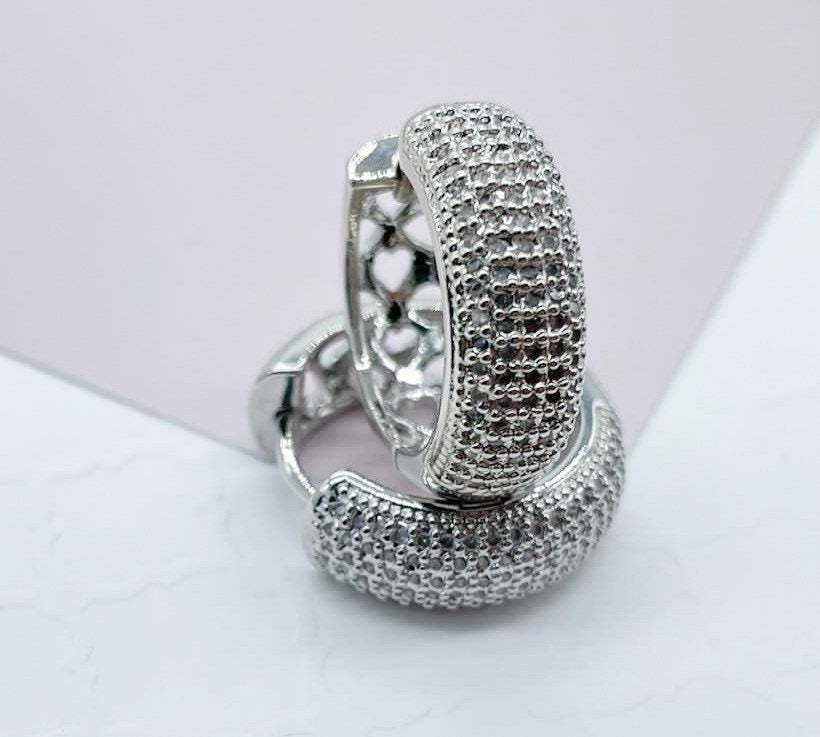 18K Gold Layered Micro Pave Cubic Zirconia Clicker Hoop Earrings Wholesale