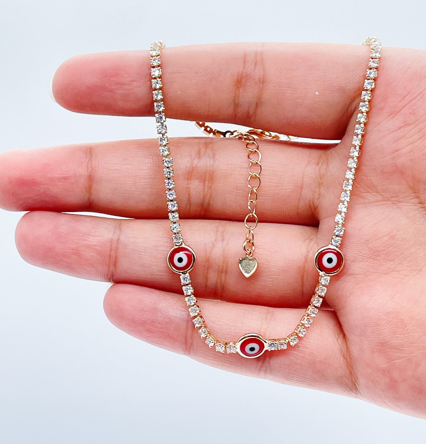 18k Gold Layered Evil Eye Anklet Featuring Cubic Zirconia Chain Wholesale