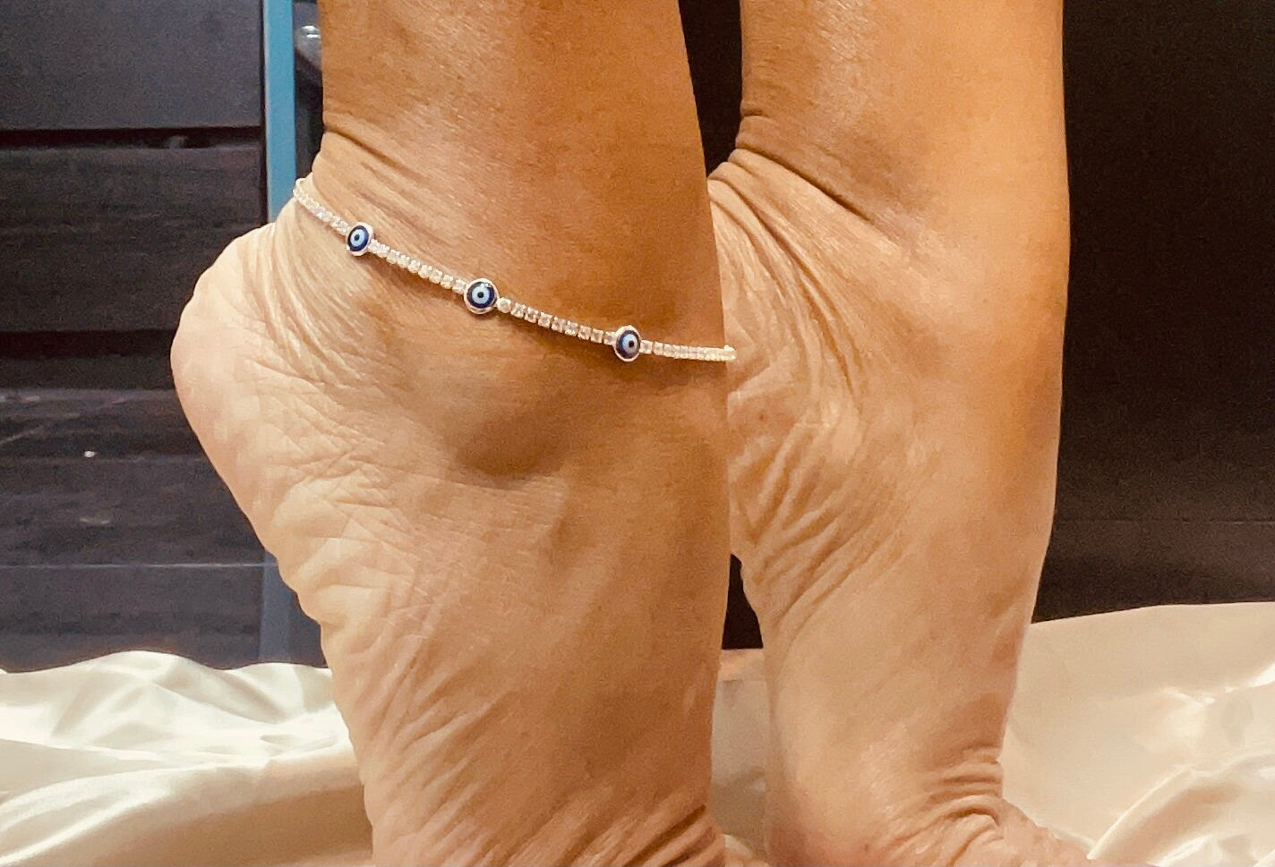 18k Gold Layered Evil Eye Anklet Featuring Cubic Zirconia Chain Wholesale