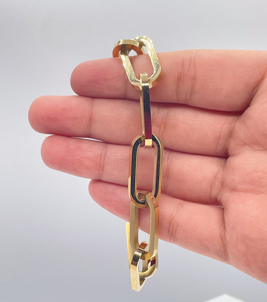 18K Gold Layered Large Paper Clip Style Link Bracelet, Chunk Link Bracelet