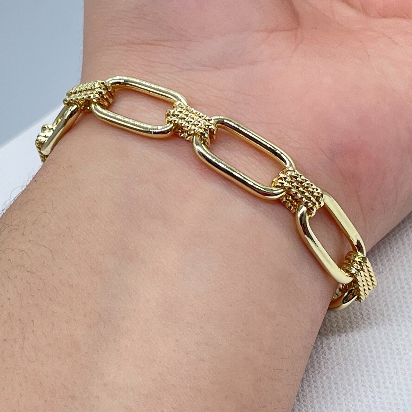 18K Gold Layered Designed Paper Clip Link Bracelet, Designer Women Bracelet, Gold