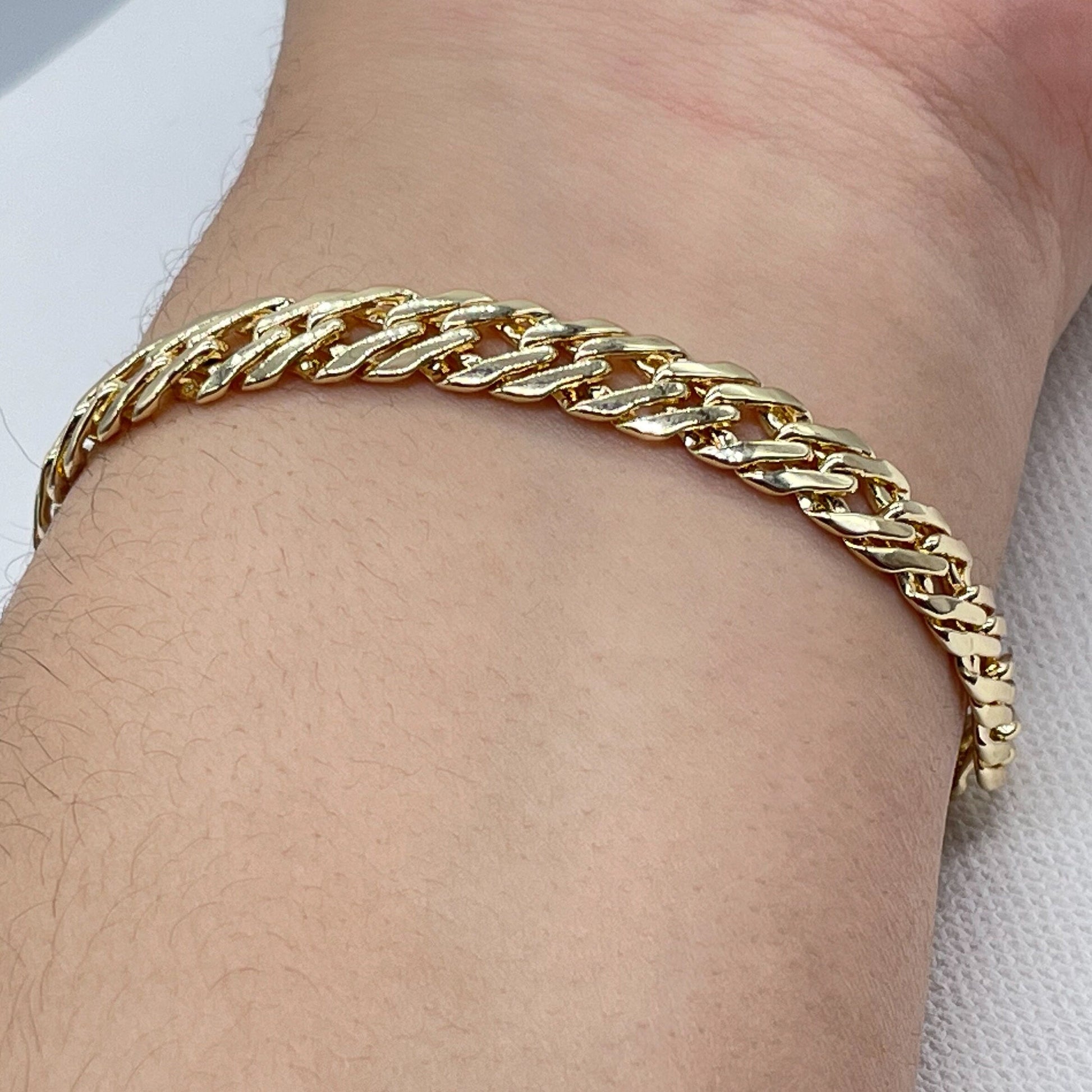 18k Gold Layered Double Cuban link bracelet In Available in Size 8 Inc –  Bella Joias Miami