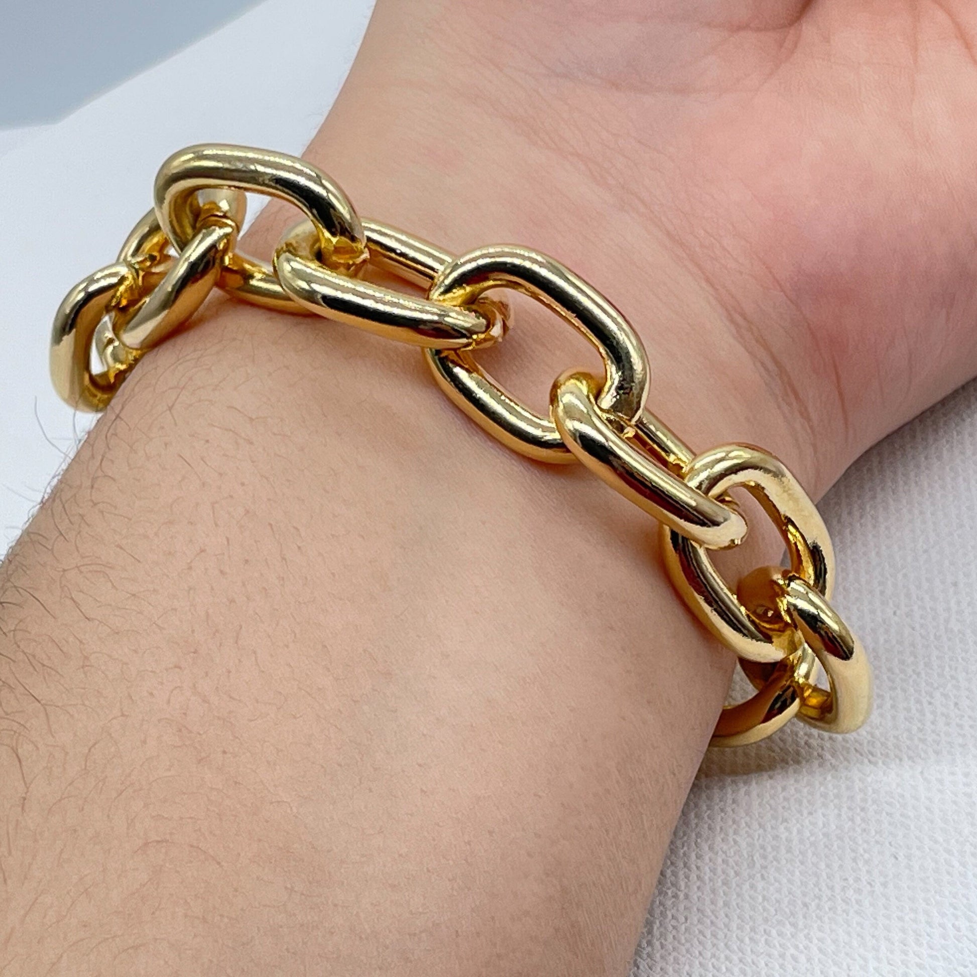 18k Gold Filled Large Link Bracelet, Chunky Link Chain Bracelet Women, 18k Gold Filled Chain Bracelet
