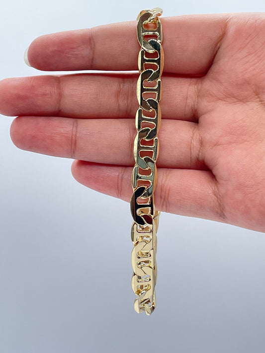 18k Gold Layered Mariner Flat Style link Bracelet In 9mm Width