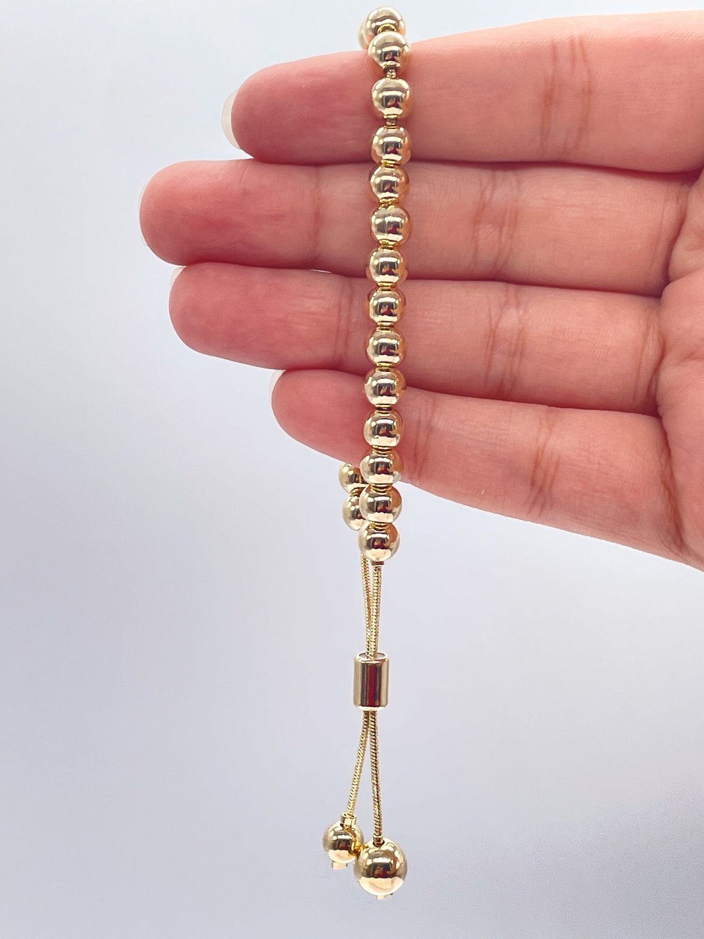 Gorgeous 18k Gold Layered Beaded Bracelet Featuring Slide Clasp Gold Bead