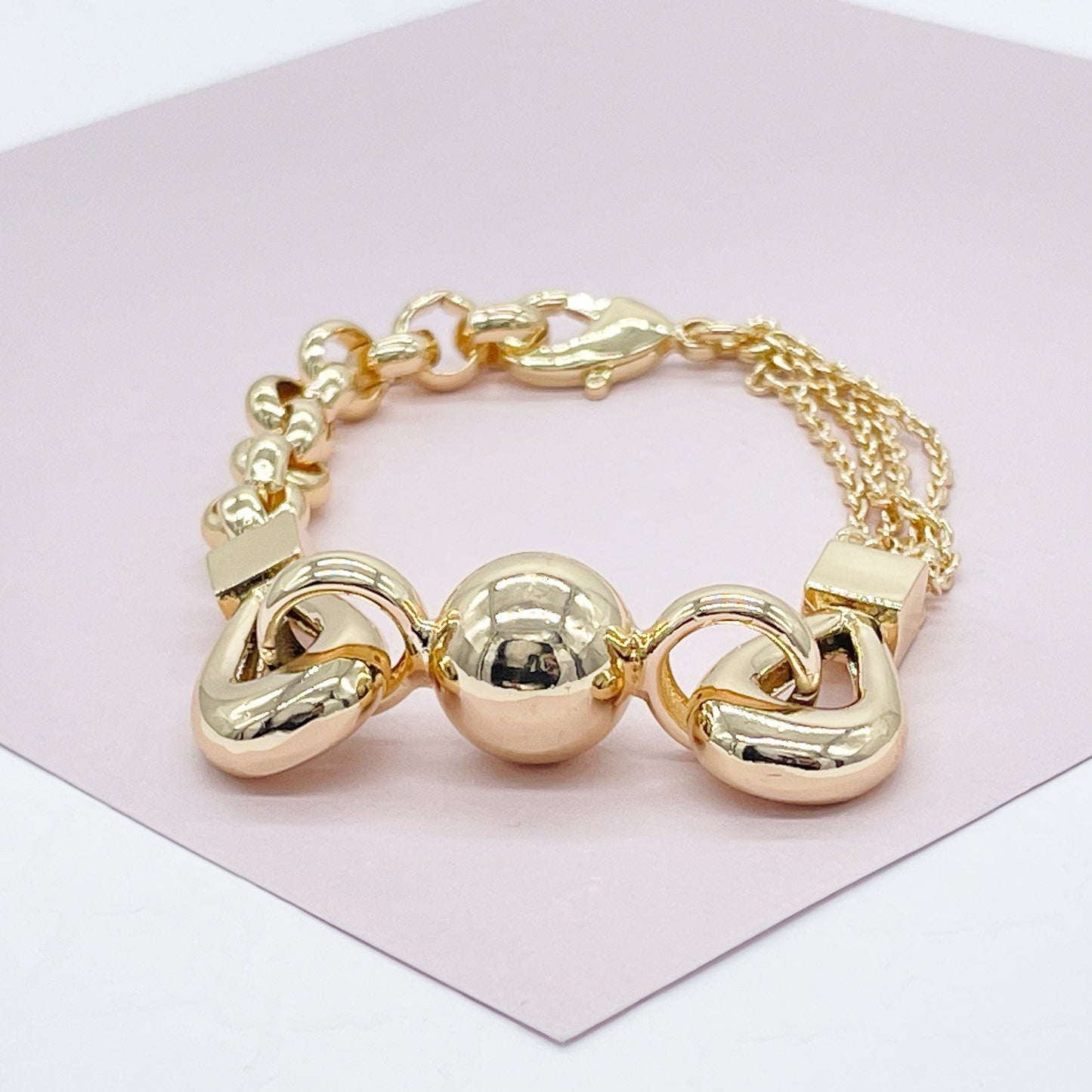 18k Gold Layered Ball Bracelet Featuring Sphere Loosed Connected By Mix Of Rolo