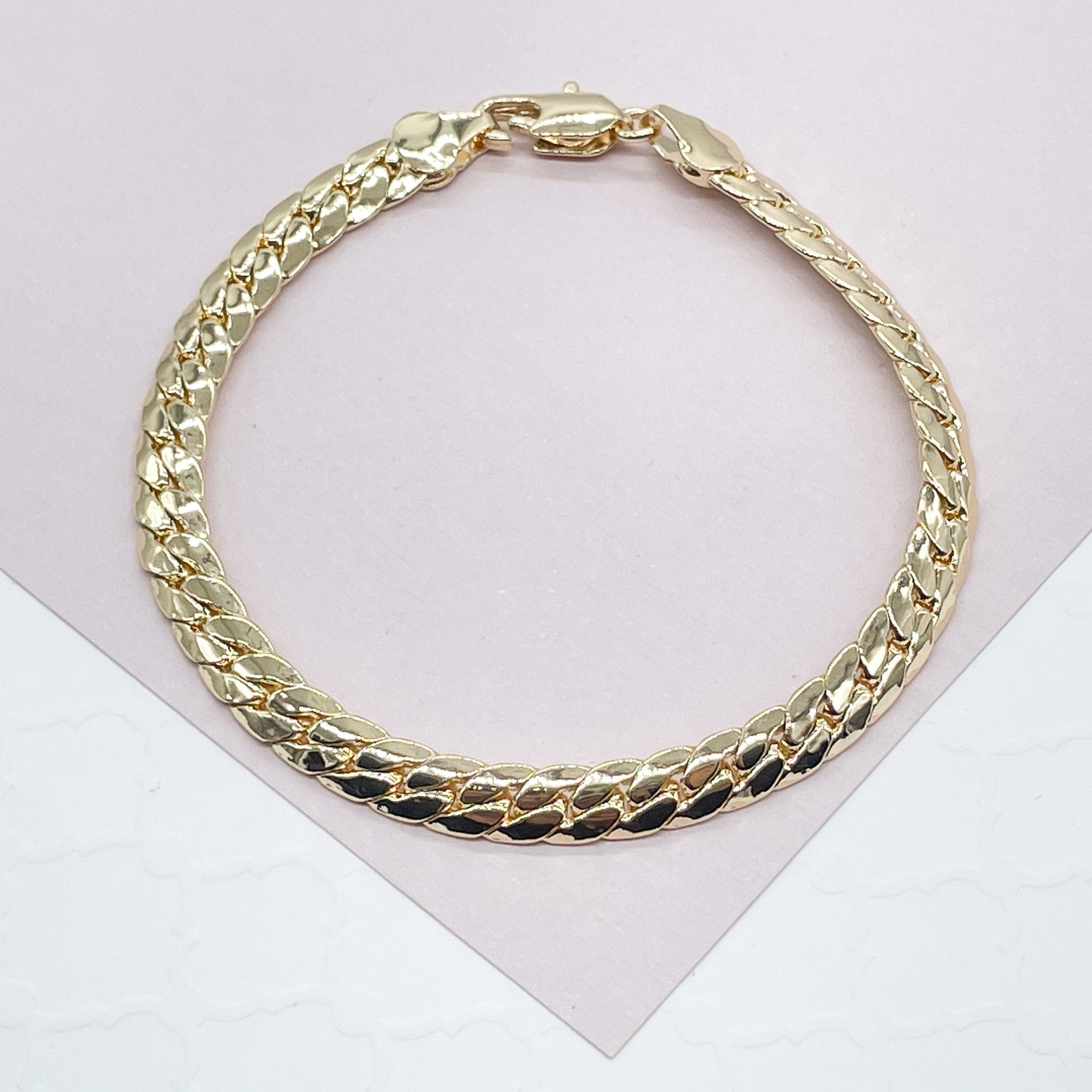18k Gold Layered 6mm Flat Snake Like Bracelet Dainty For Jewelry Wholesale And
