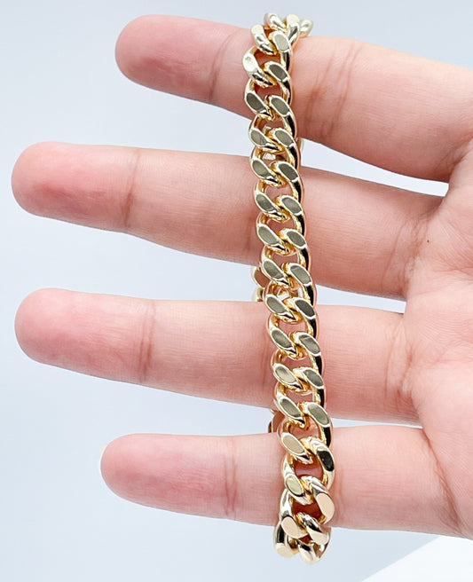 18k Gold Layered 9mm Thick Cuban Link Bracelet