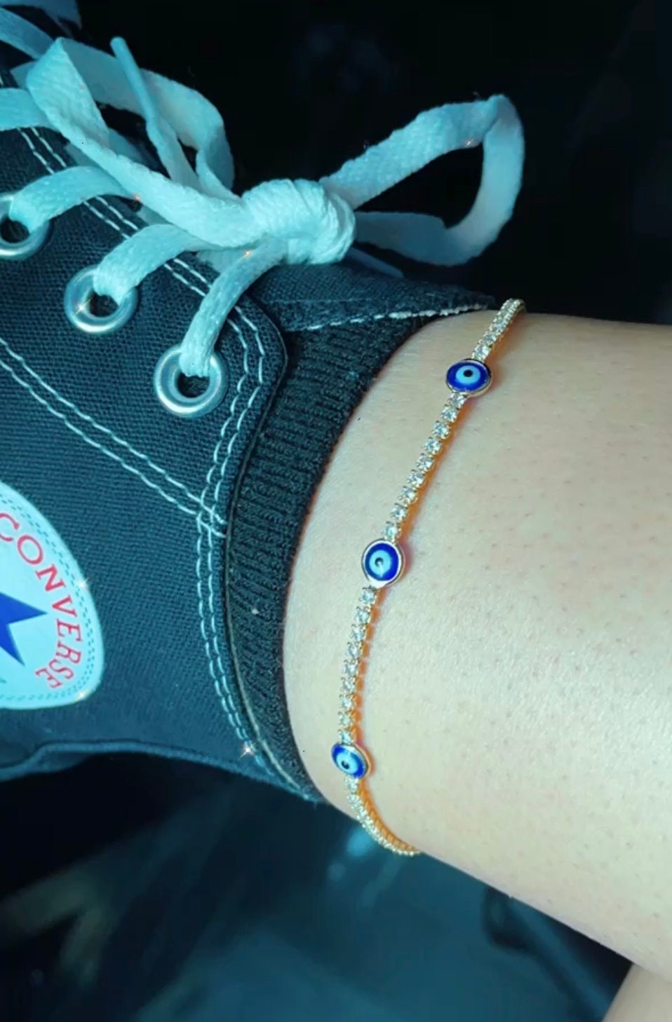 18k Gold Layered Evil Eye Anklet Featuring Cubic Zirconia Chain Wholesale