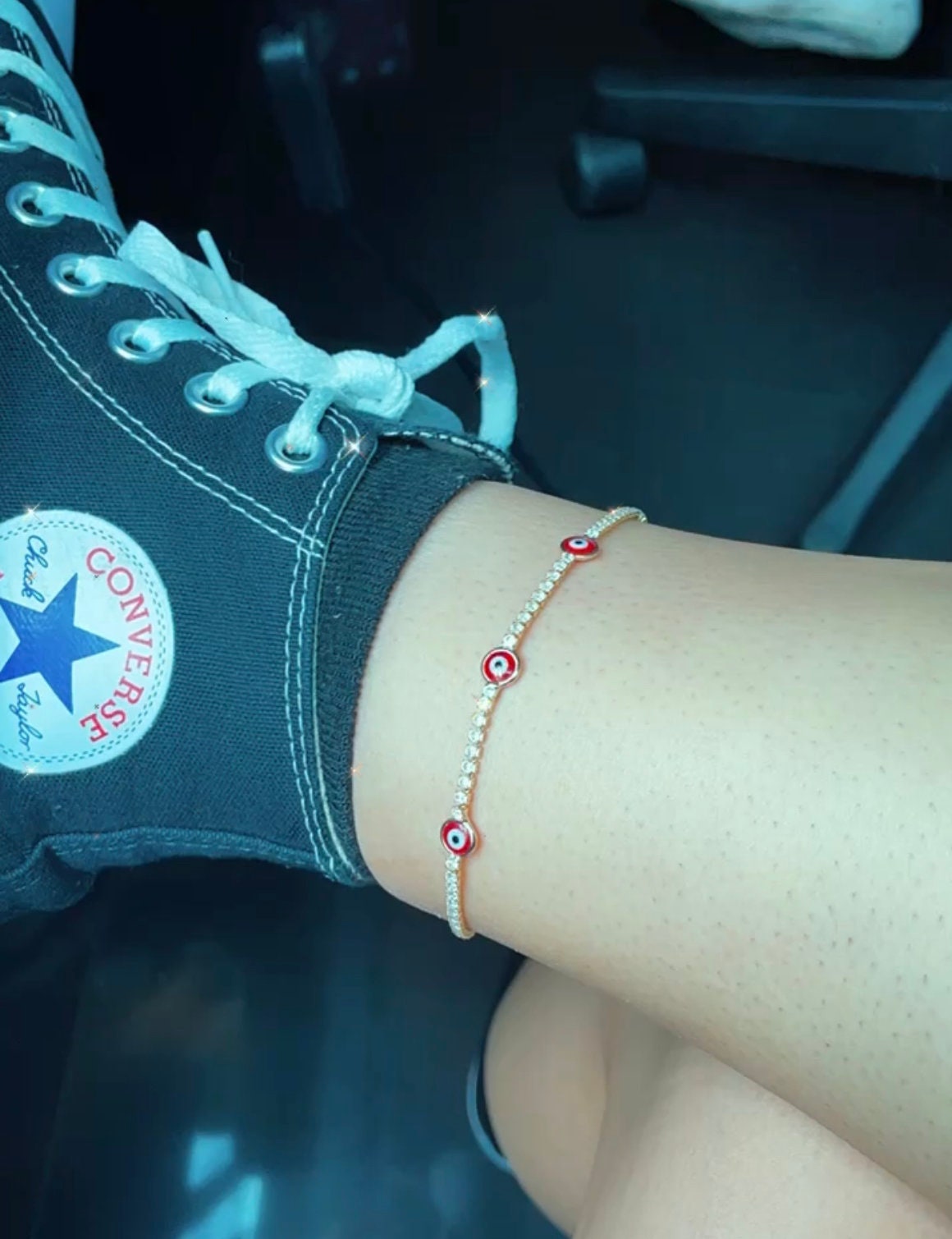 18k Gold Layered Evil Eye Anklet Featuring Cubic Zirconia Chain Wholesale
