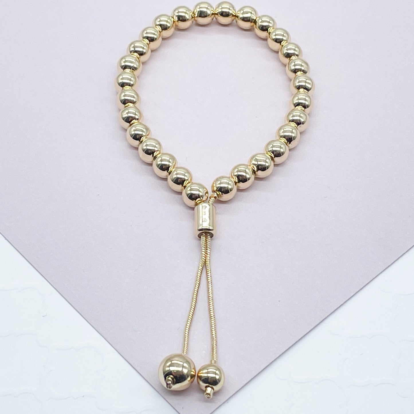 Gorgeous 18k Gold Layered Beaded Bracelet Featuring Slide Clasp Gold Bead