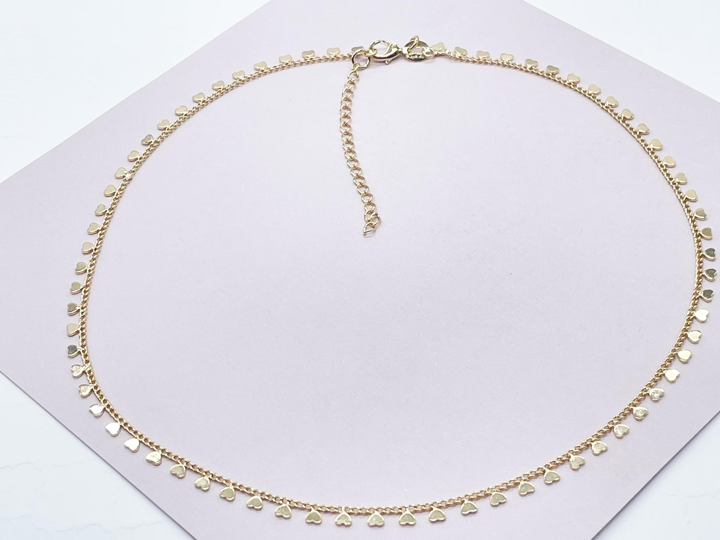 18k Gold Layered Little Heart Choker On a Cuban Link Chain Hypoallergenic Jewelry