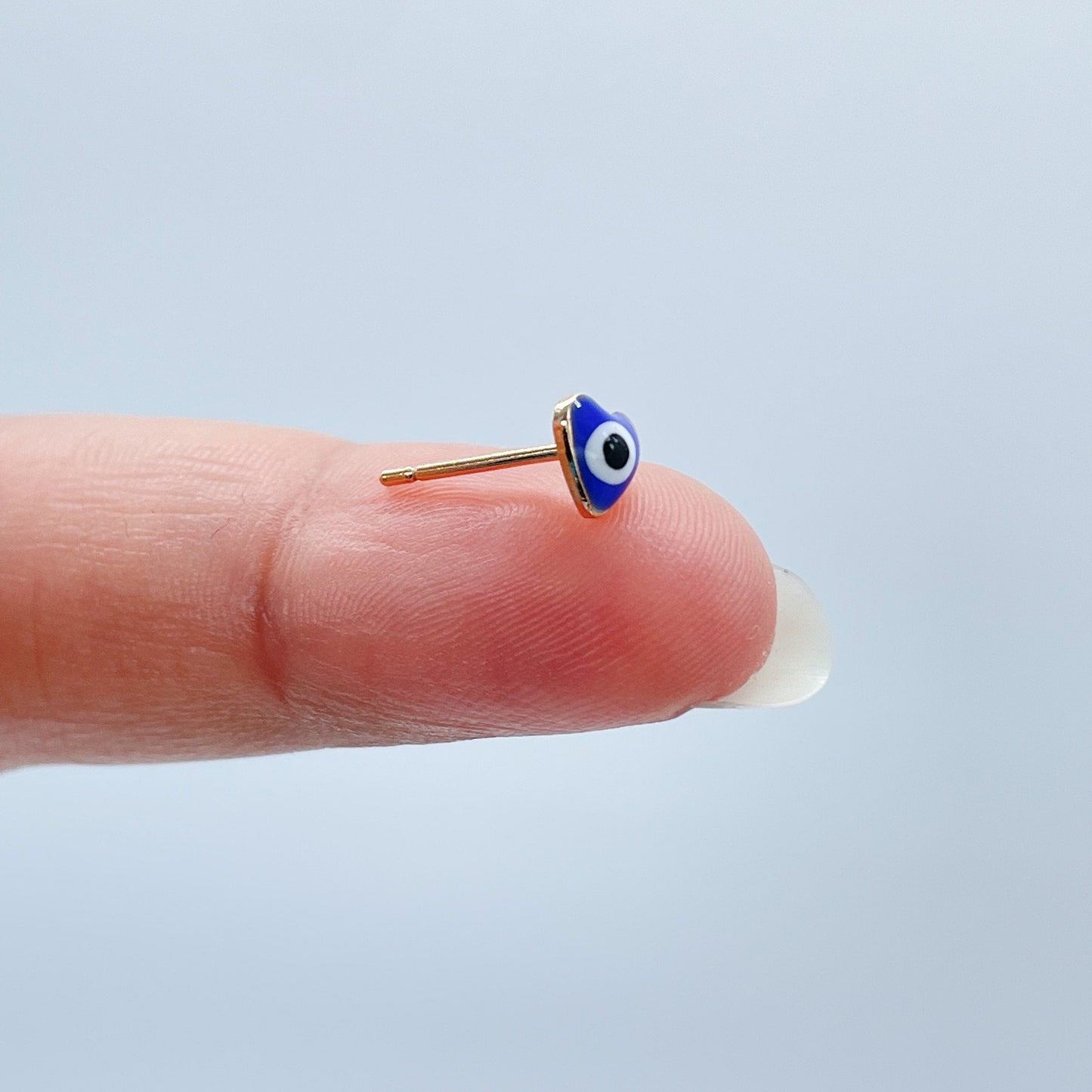 18k Gold Layered Little Heart Shaped Evil Eye Stud Earrings Hypoallergenic