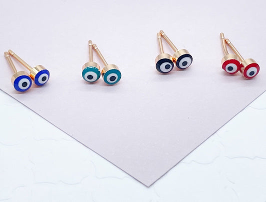 18k Gold Filled Little Dot Evil Eye Stud Earrings