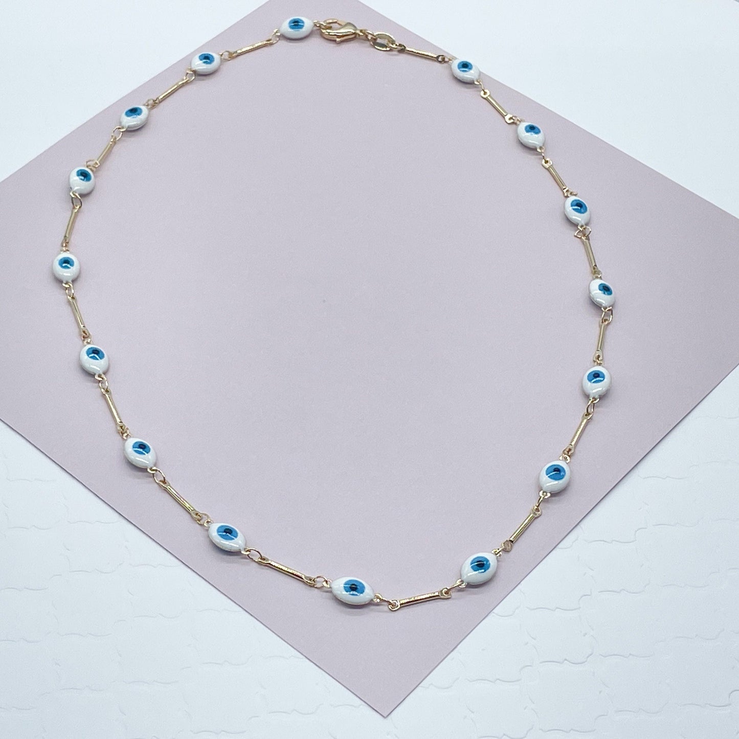 18k Gold Layered Baby Blue Evil Eye Bracelet Necklace Set