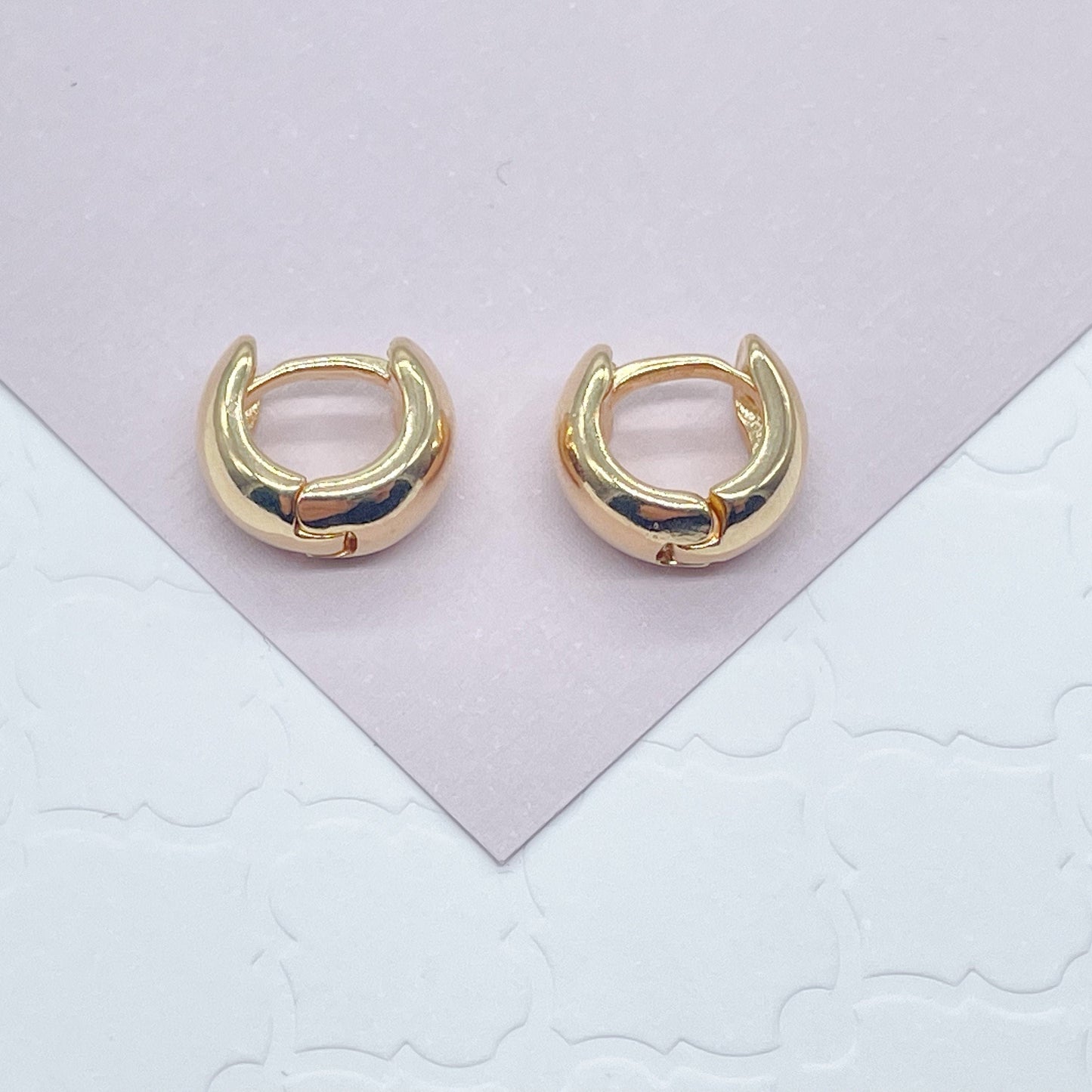Tiny 18k Gold Layered Small Fat Plain Huggie Clicker Earrings Hypoallergenic