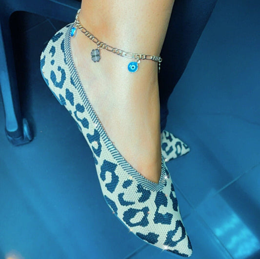 18k Gold Layered Evil Eyes And Lucky Clover Leaves Anklet In A Figaro Chain