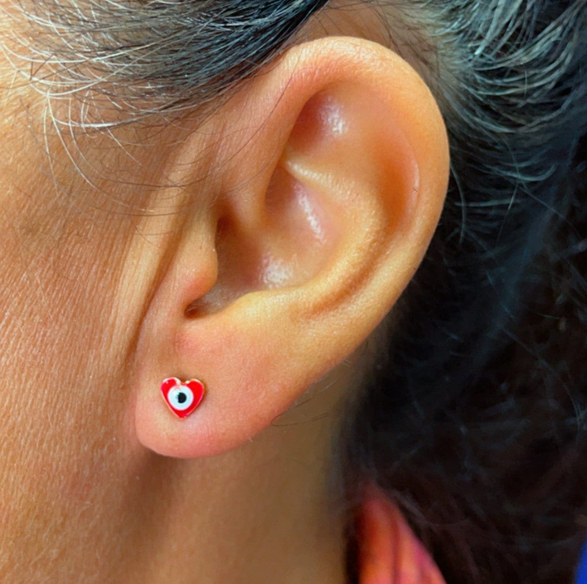 18k Gold Layered Little Heart Shaped Evil Eye Stud Earrings Hypoallergenic