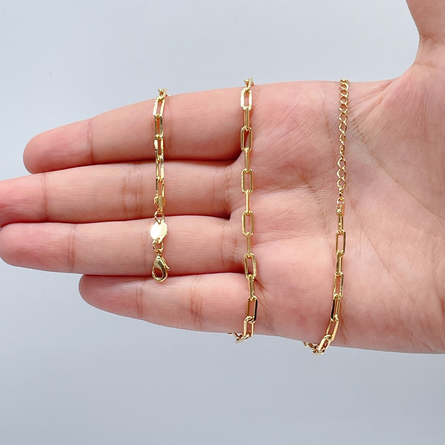 18k Gold Layered Paper Clip Chain 3mm Drawn Cable Chain Necklace For Wholesale