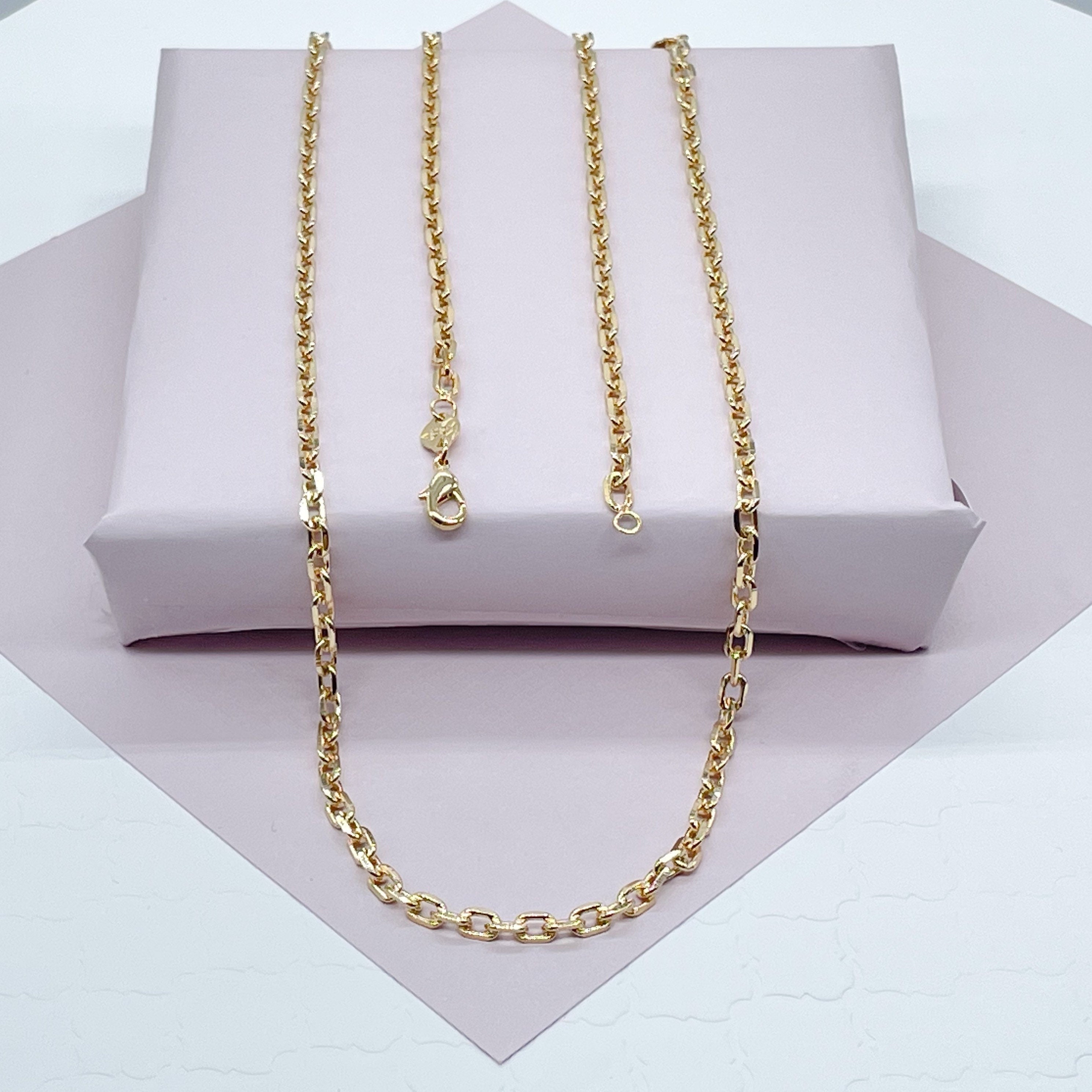 18k Gold Layered Cable Link Chain 3mm Necklace For Wholesale And