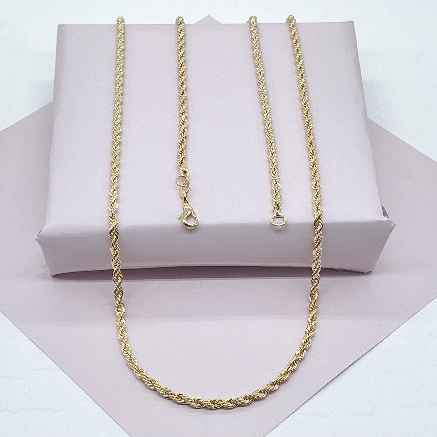 18k Gold Layered Thin Rope Chain 2mm Necklace For Wholesale And Jewelry Supplies