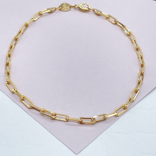 18k Gold Layered 3mm Paper Clip Link Anklet For Wholesale Dainty Anklet