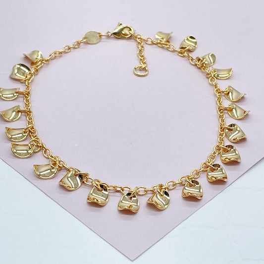 A Very "Summerish" 18k Gold Layered Potato Chip Like Charm Anklet Concave Shape