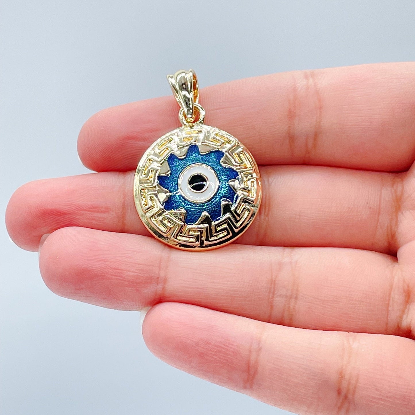 18k Gold Layered 20mm Protection Blue Evil Eye Charm For Wholesale Gold Pendant