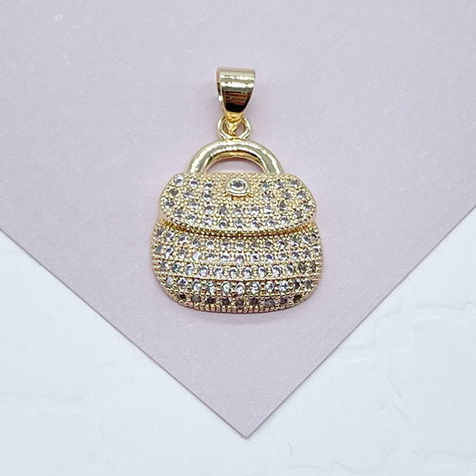 18k Gold Layered Purse Charm with Micro Pave Cubic Zirconia Wholesale Gold CZ Bag