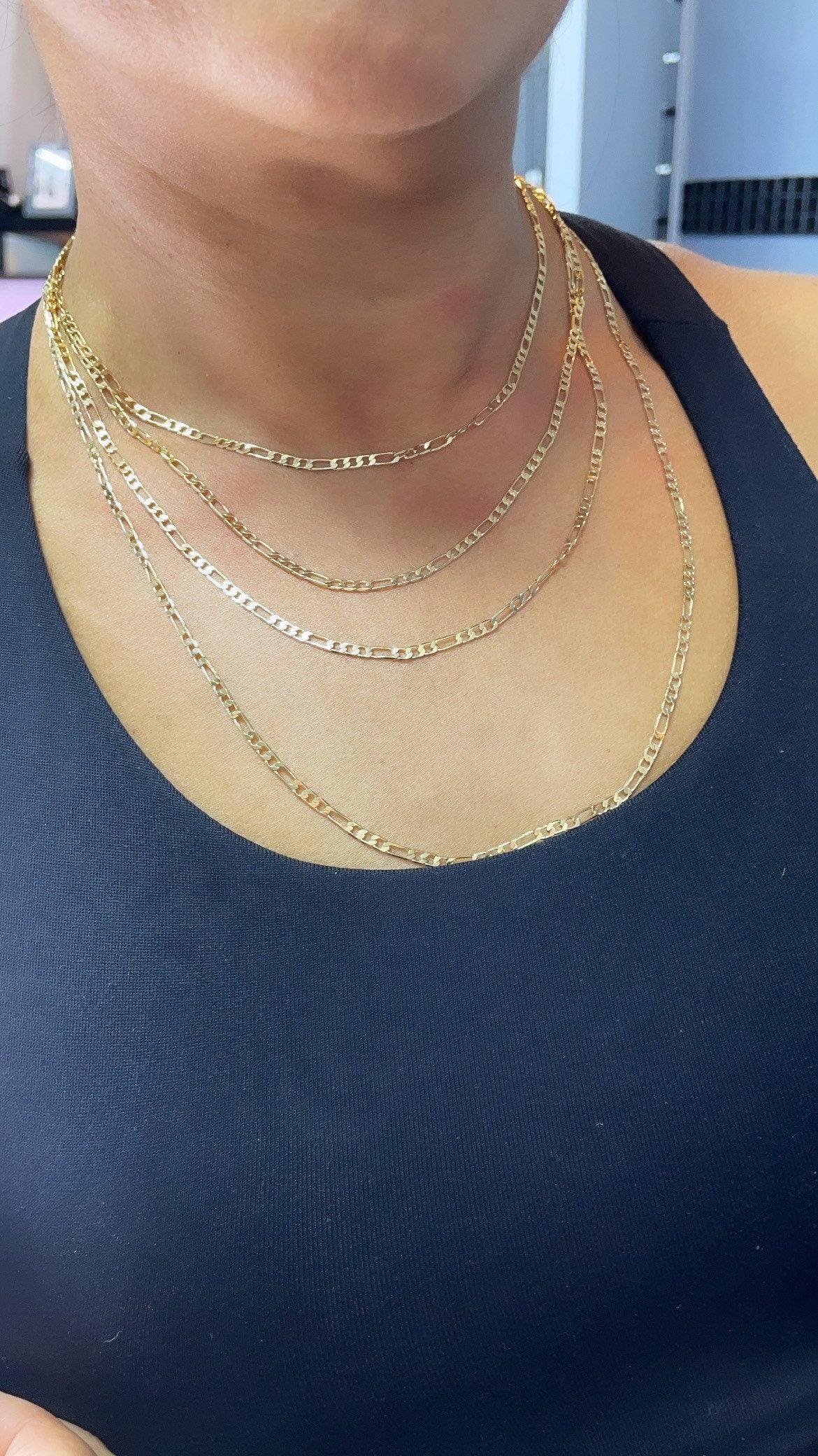 18k Gold Layered 3mm Figaro Link Chain Wholesale Necklace And Jewelry Supplies