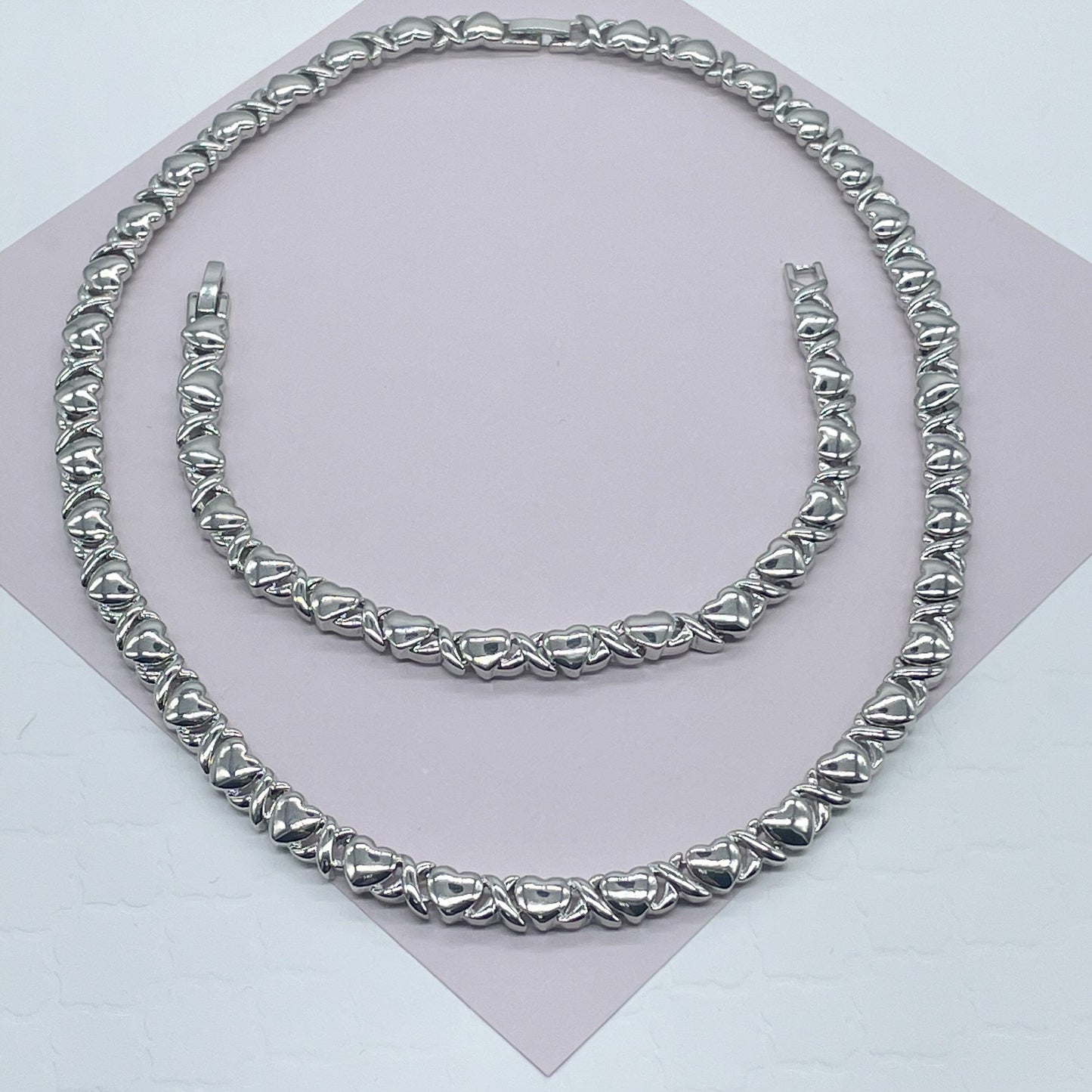 18k Gold Layered Heart Shape XOXO Set of Bracelet and Necklace Available in Gold,