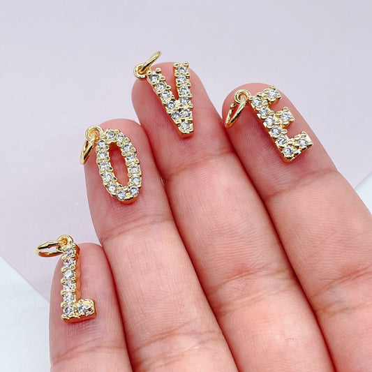 18k Gold Layered Cubic Zirconia Alphabet Letters Charms For Wholesale CZ Dainty