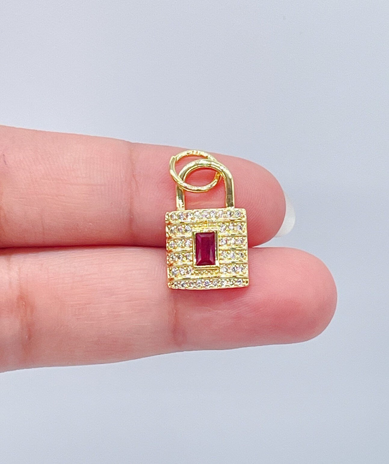 18k Gold Layered Lock Charm with Micro Pave Cubic Zirconia Featuring Dainty