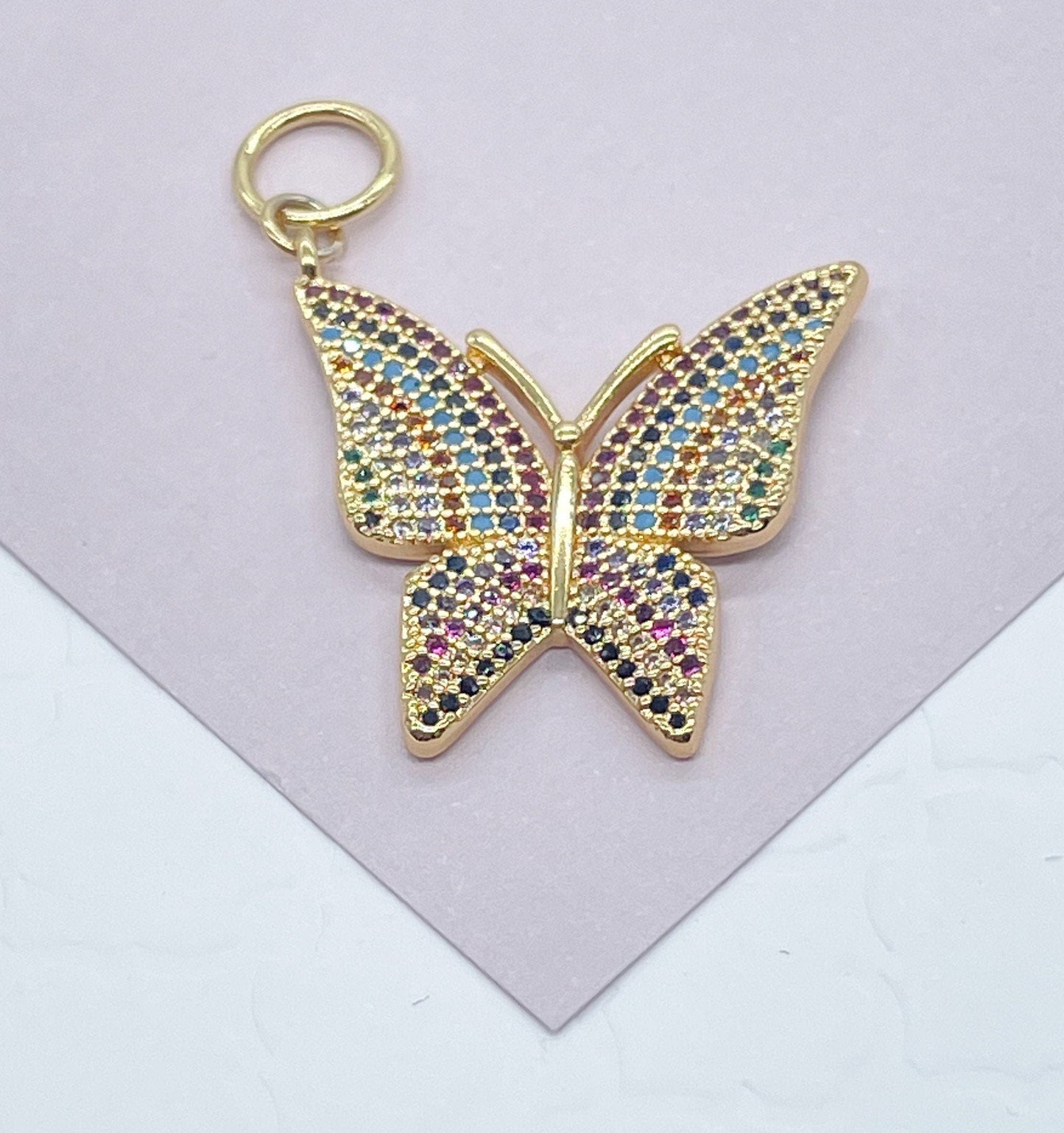 18k Gold Layered Butterfly Charm with Colorful Micro Pave Zirconia Wholesale