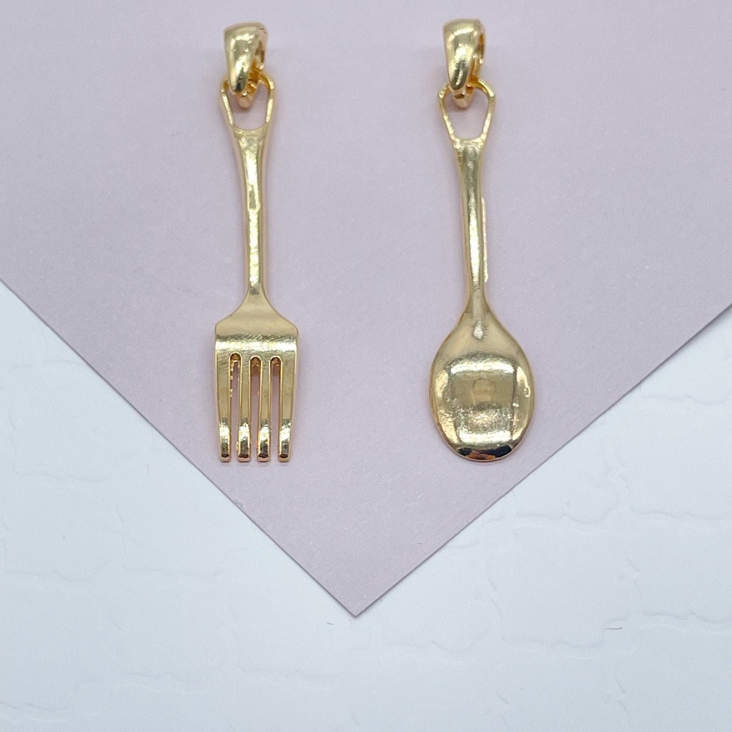 18k Gold Layered Fork & Spoon Charms, Dainty Spoon Pendant, Dainty Fork Pendant