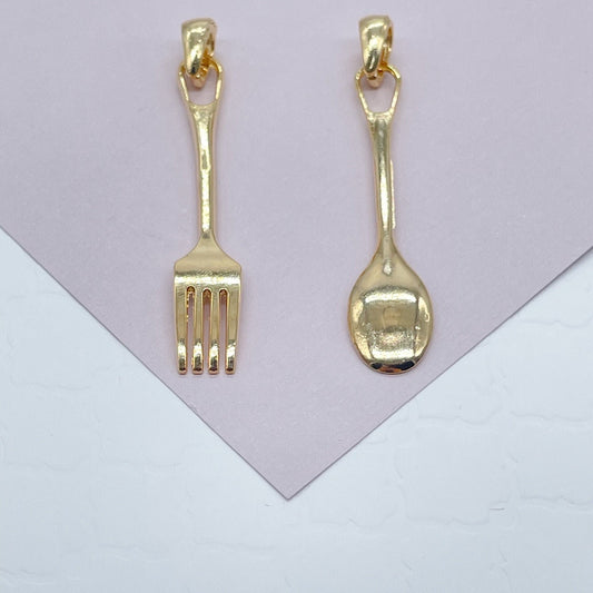 18k Gold Filled Fork & Spoon Charms, Dainty Spoon Pendant, Dainty Fork Pendant