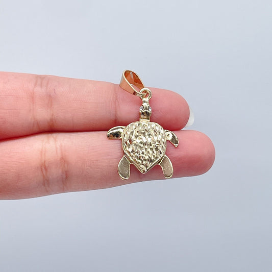 18k Gold Layered Ocean Turtle Charm Featuring Little Zirconia In the Eyes For