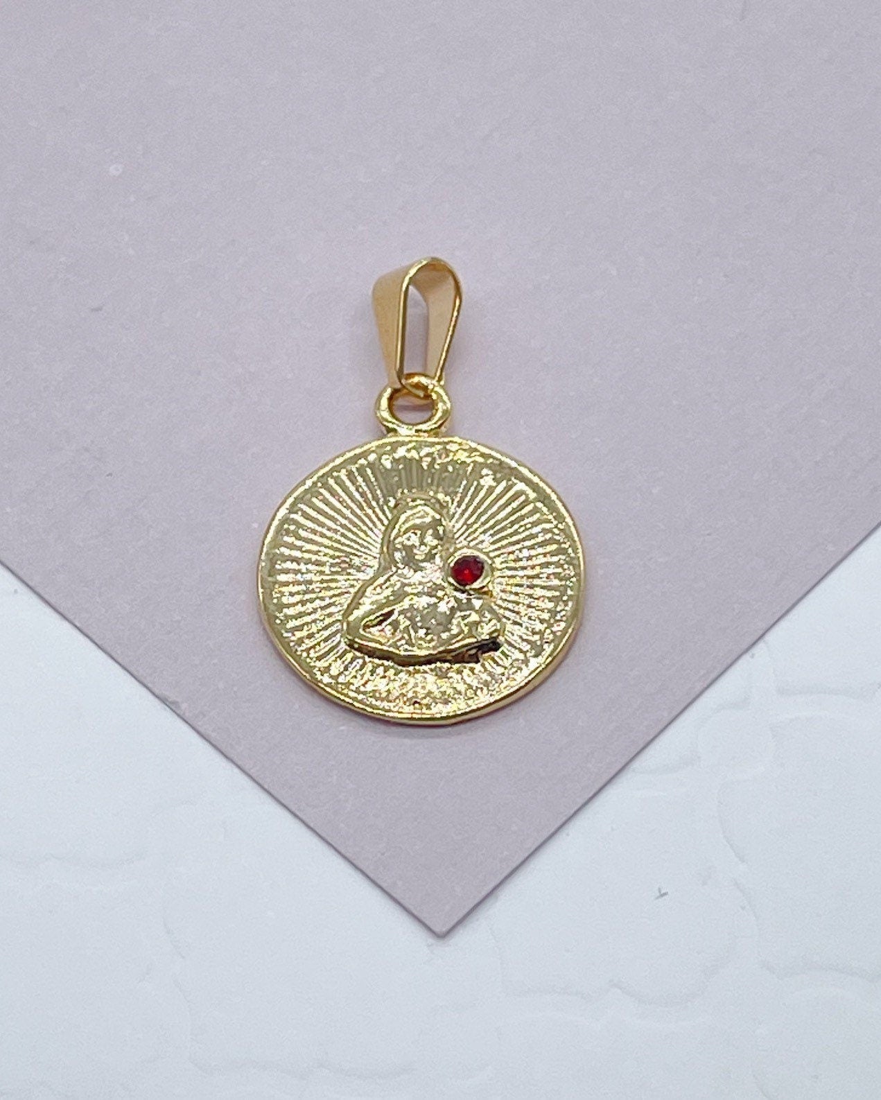 18k Gold Layered Santa Barbara Charm Featuring Crystal Ruby For Wholesale And