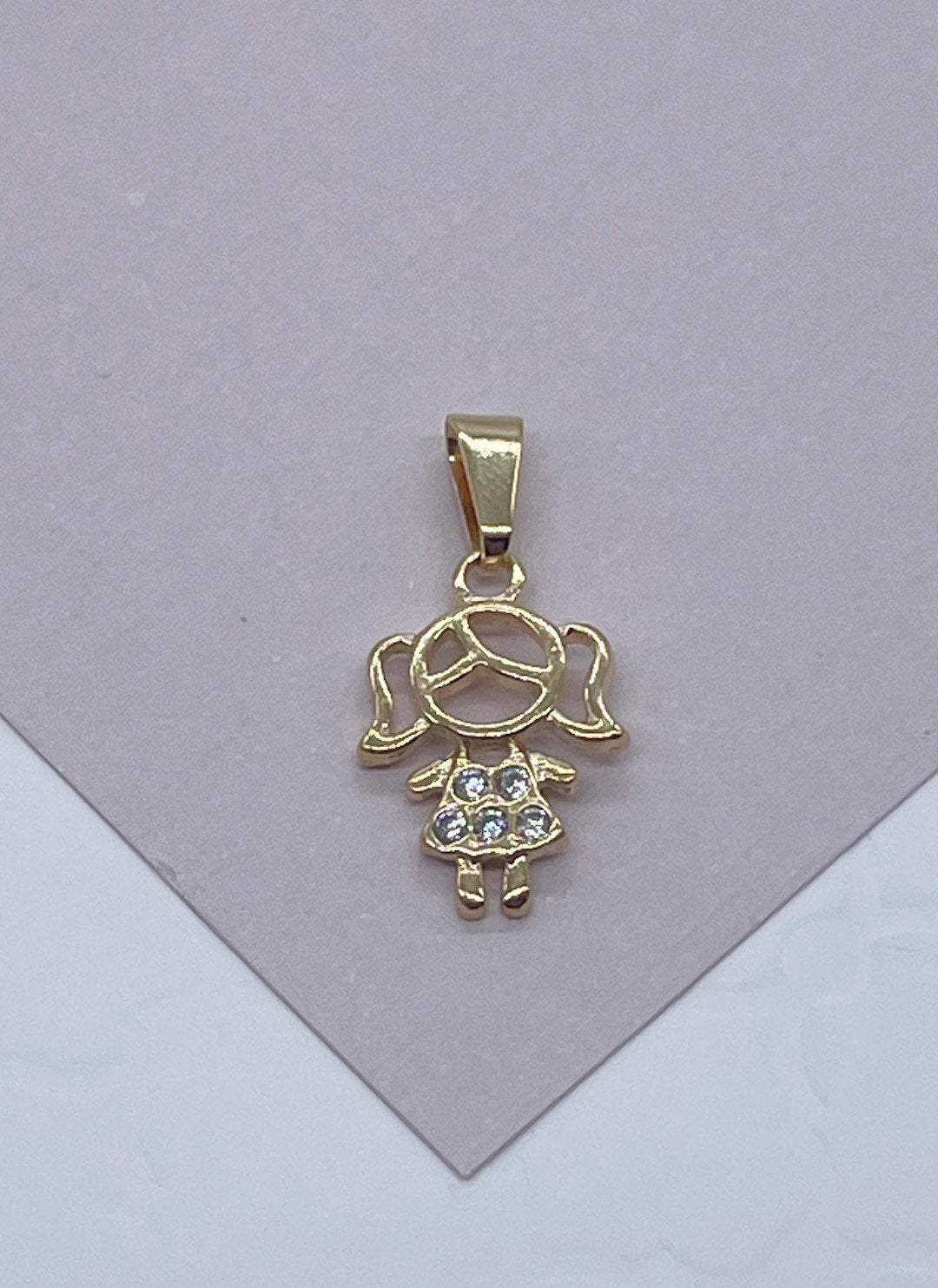 18k Gold Layered Kids Charms Boy in a Hat or Girl Featuring Cubic Zirconia For
